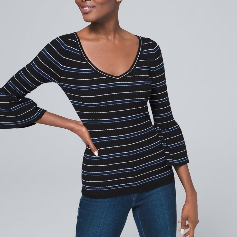 NWOT White House Black Market Top Black Striped XS